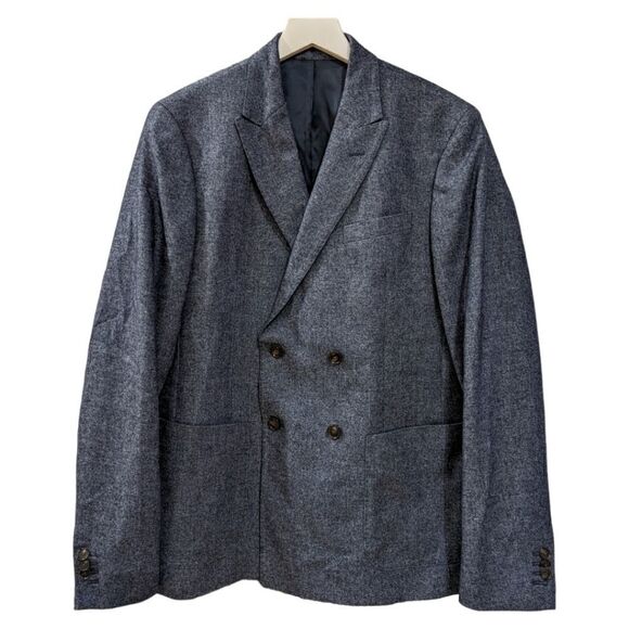 NEW Scotch & Soda Mens Blue Wool Blend Double Breasted Sport Blazer Coat L/50 - Picture 1 of 8